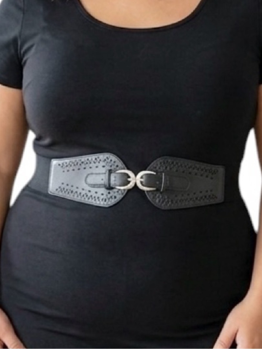 PENNINGTONS Black Elastic Belt Front Adjustable Buckle Perforated Plus Sz 3X 4X